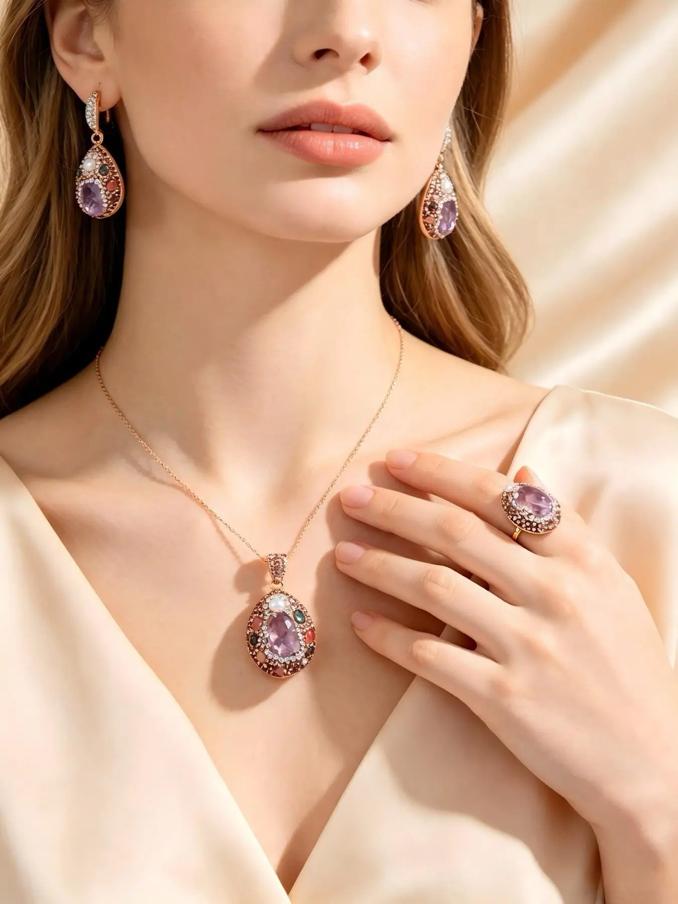 3-Piece Set Natural Amethyst Jewelry for Women, Elegant Crystal Accessories, Perfect Gift for Her, Stylish and Durable Design
