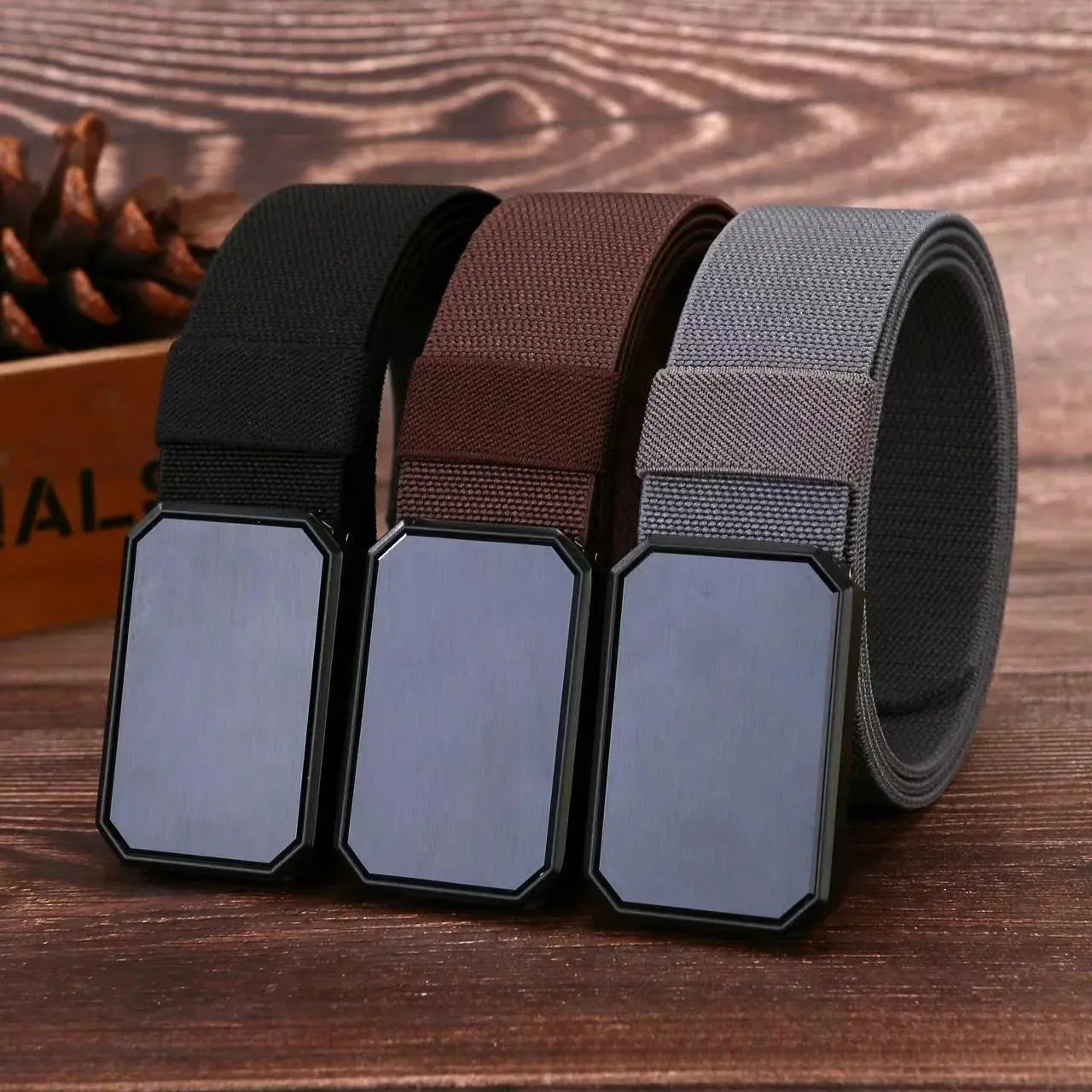 New Magnetic Auto Hook Men's Waist Belt - Adjustable, Outdoor Elastic Leisure Tactical Training Canvas Nylon Pants Belt, Adjustable Belts