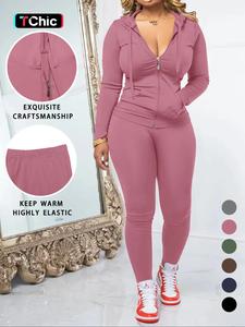 women's fall zipper hoodie and skinny pants set, casual long sleeve pullover with pocket design, two-piece for daily wear
