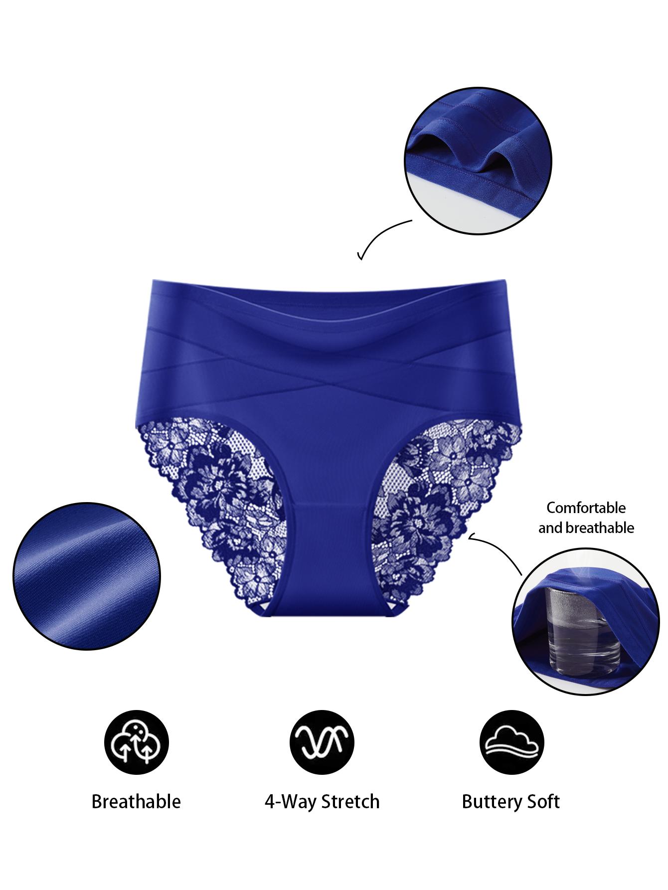 QUASTI 10 PCS Cross Design Skin-Friendly Lace Sexy Women's Underwear, High Waisted Milk Silk Fabric Soft Knicker for Breathable Comfy, Solid Color Panty Female Intimates, Suitable for Daily Wear SpringStatements