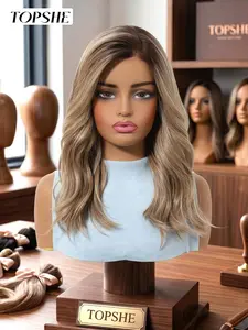 Topshe Blonde Balayage Wig, 18 Inch Curly Heat Resistant, Natural Fit, No Glue, Perfect for Daily Wear and Parties