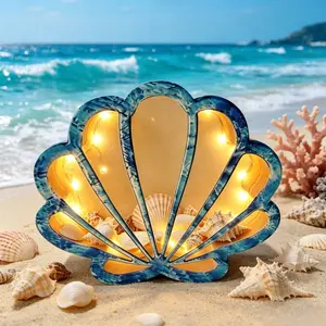 Acrylic Shell Display Box with Light, 3D Wooden Ornament, Shell Shape Desktop Decor, Ocean Theme Decoration, Unique Home Accent