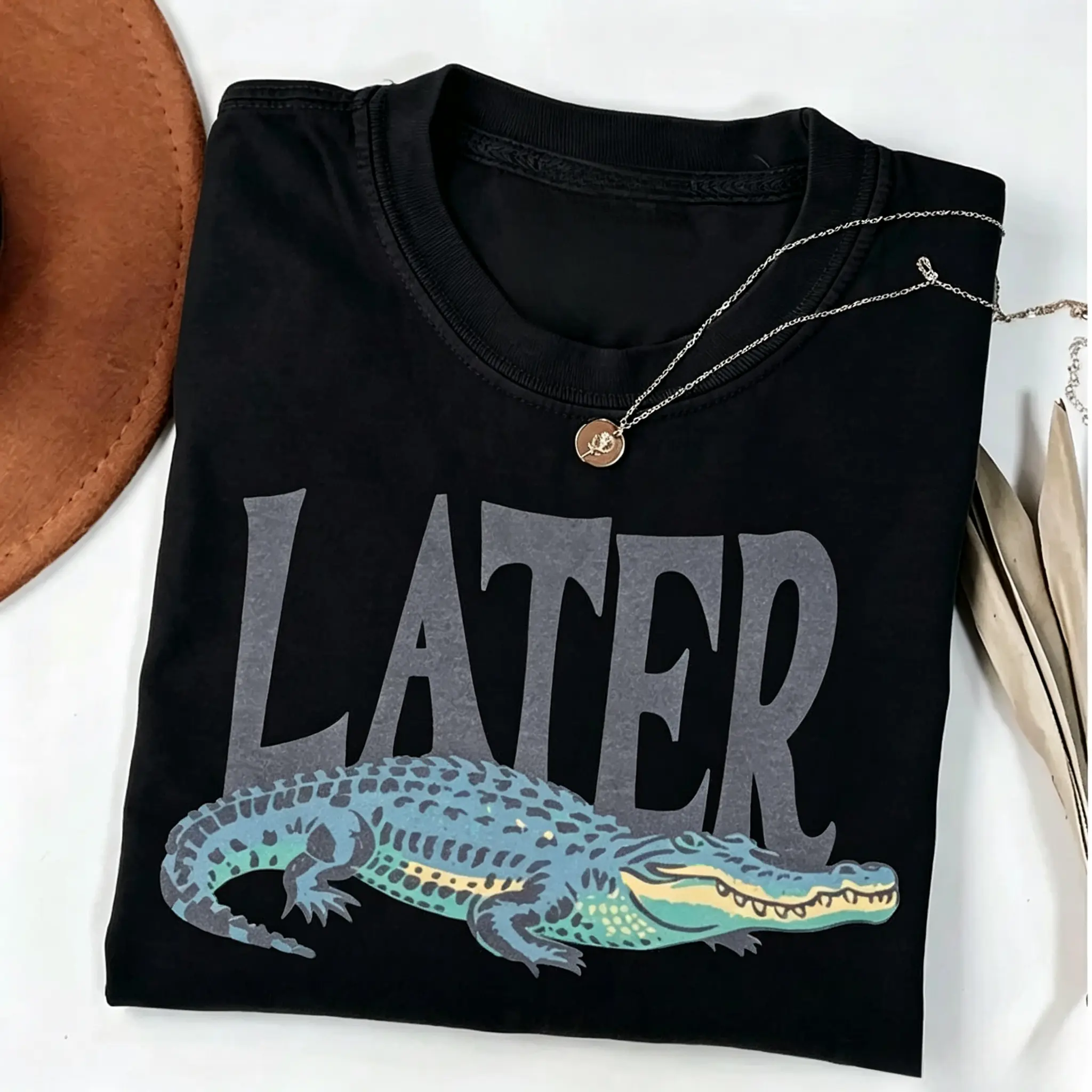 100% Cotton Comfort Colors Later Gator Vintage 90s T-Shirt, Retro Style Shirt, Funny Graphic Alligator Tee, Gift For Him Or Her Tired (But Still Trying)unisex vintage graphic tee crewneck graphic teecar enthusiast men