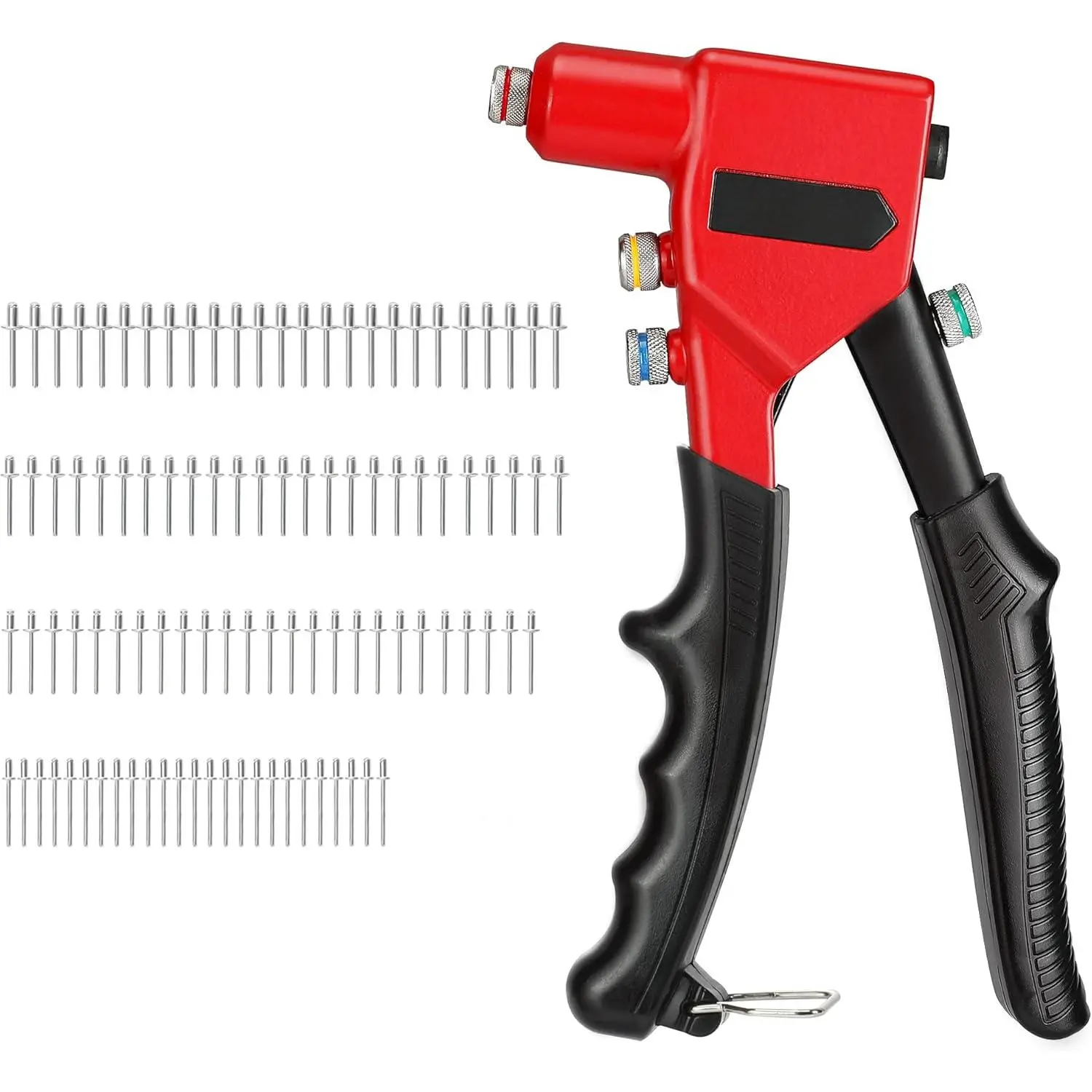 Hand Riveter Kit,  Professional Pop Rivet Gun with 3/32", 1/8", 5/32", 3/16" 100 Pieces Rivets (Each 25 Pieces), Great  Metal, Gutter and Automotive Work