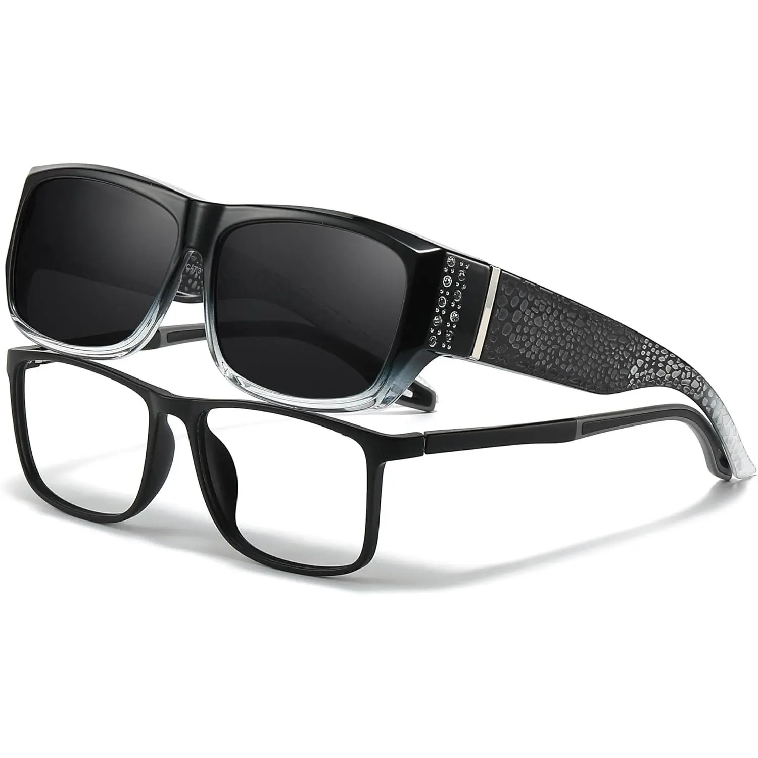Women’s Rhinestone Fit Over Sunglasses, Trendy Rectangle Over-Glasses Shades with UV Protection for Driving TS4204