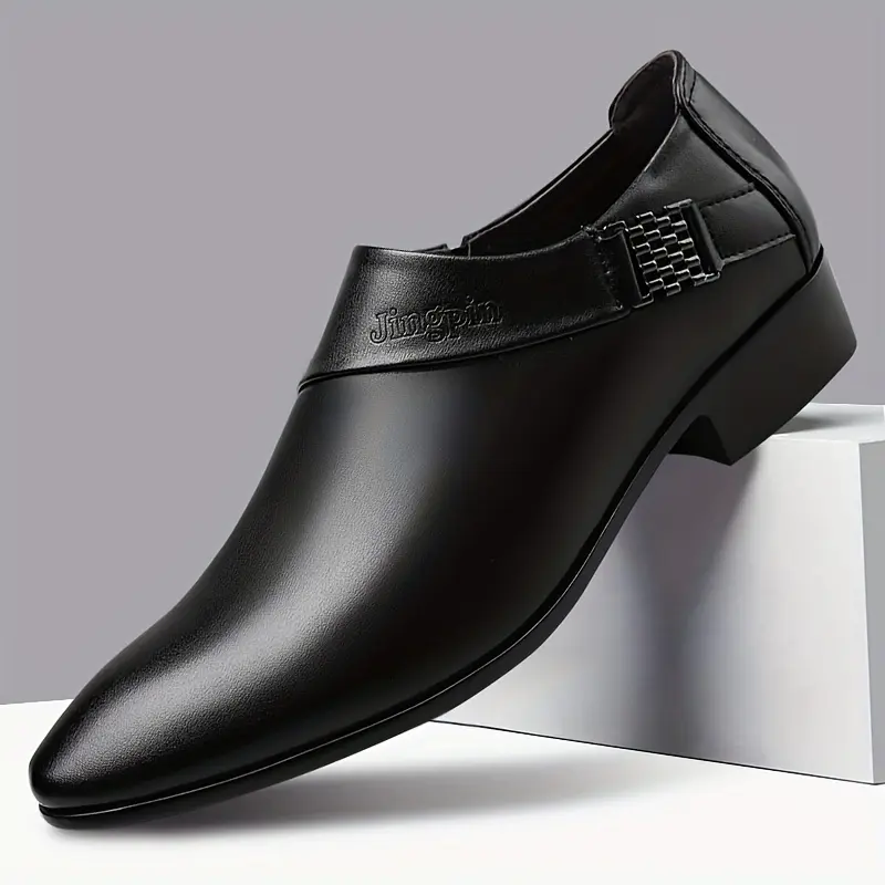 Men's Brown Slip On Monk Strap Dress Shoes Metal Ornament Low Heel Smooth Leather Business Formal Footwear for Office Daily Wear