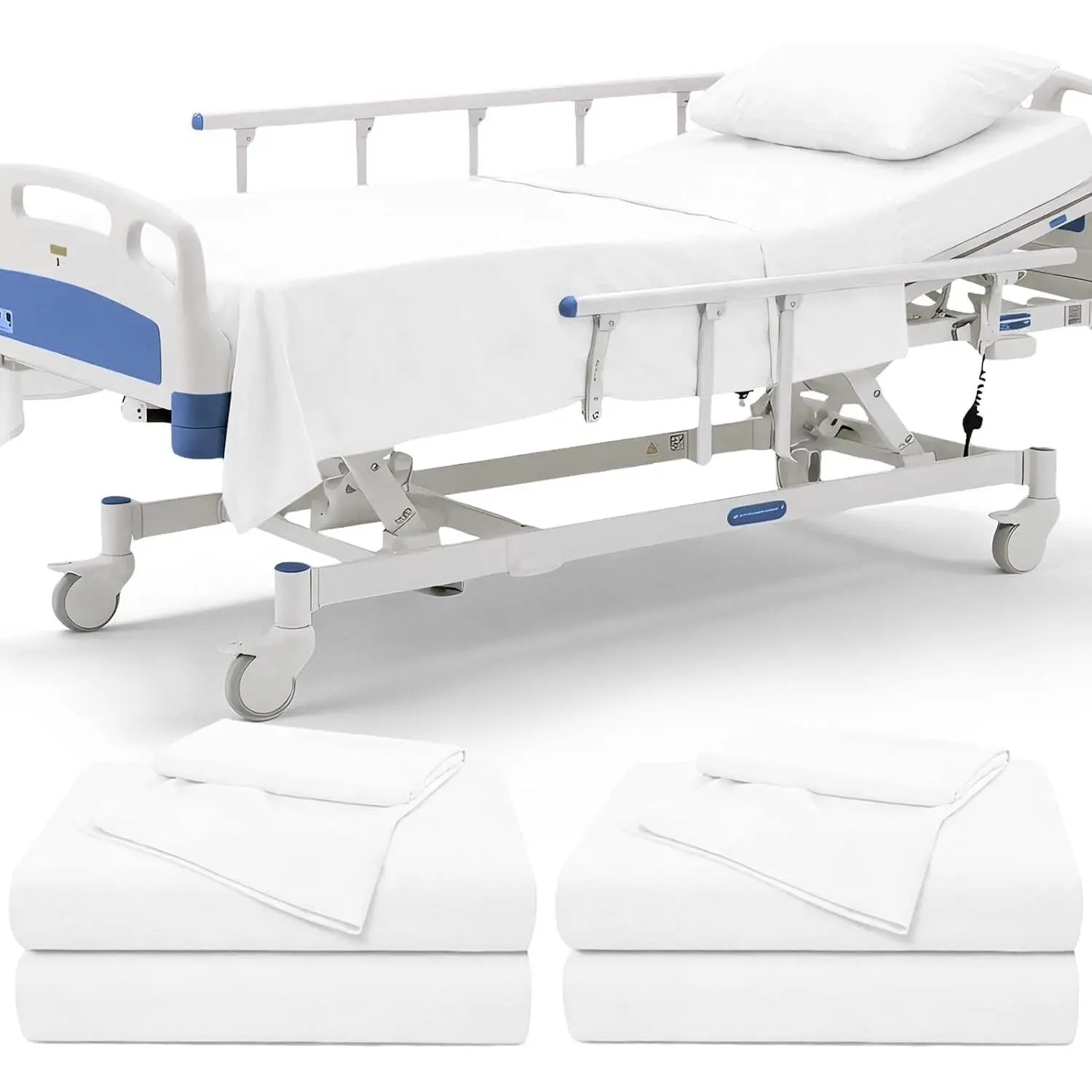 6 Piece Hospital Bed Sheet Set, White Brushed Microfiber Soft Bedding for Home/Nursing/Hospital Bed, Deep Pocket Fitted Sheet 36"x80"+12", Flat Sheet & Pillowcase