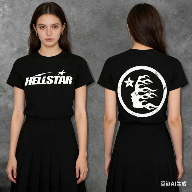 100% cotton double-sided printed Hell Star pattern T-shirt, high-quality printed T-shirt, men's round neck short-sleeved top, casual T-shirt spring and summer clothing shirts Men's good  graphic  tees