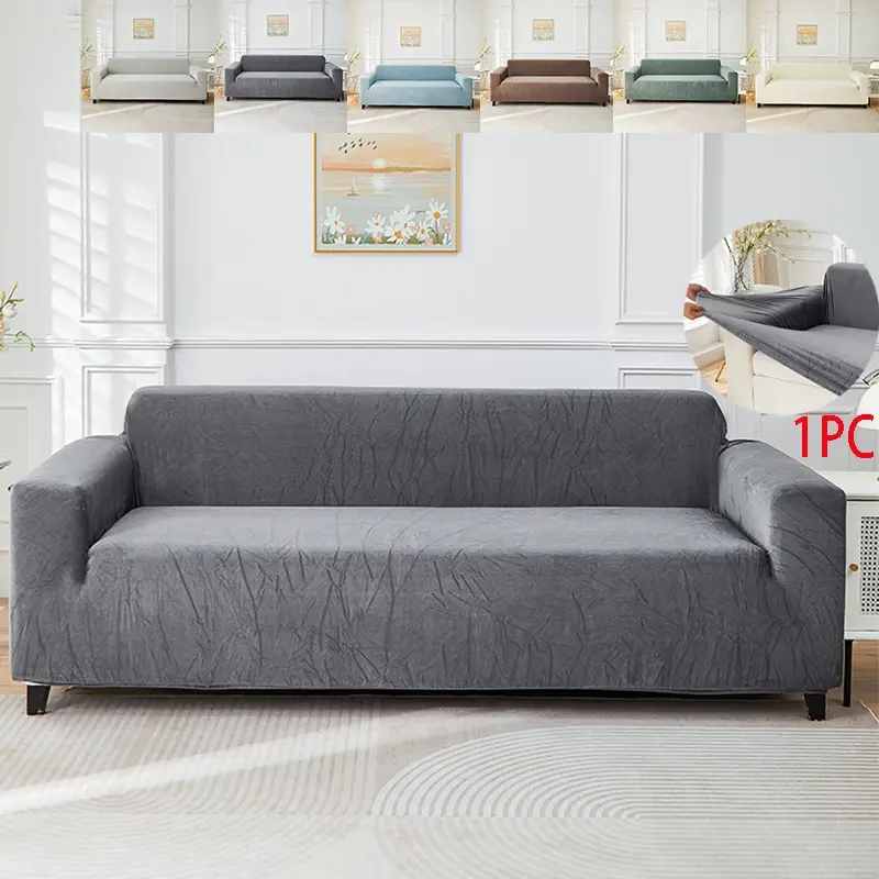 Stretchable Velvet Sofa Cover, Durable Stain-Resistant, Easy Install and Remove, Pet Scratch Protection, Home Decor for 1-4 Seats