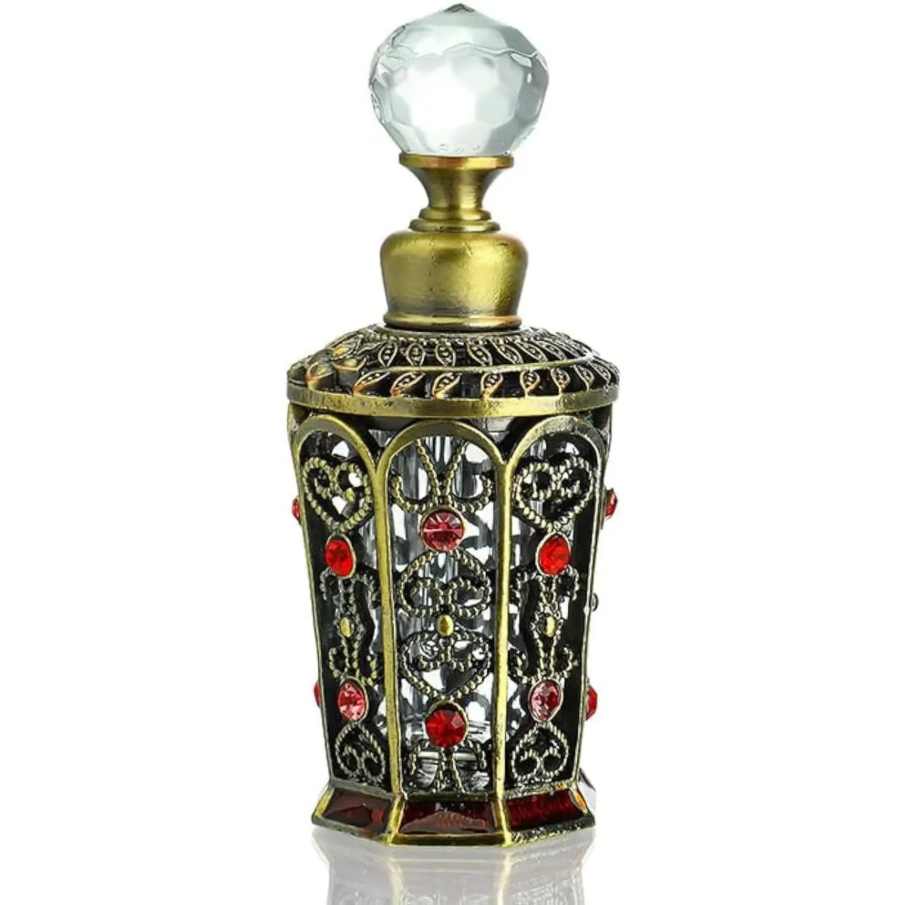 Antique Crystal Perfume Bottle Cover Set - 10ml Vintage Refillable Jeweled Decorative Empty Glass Fragrance Holder, Elegant Vanity Collectible Fancy Decanter for Tableware Display