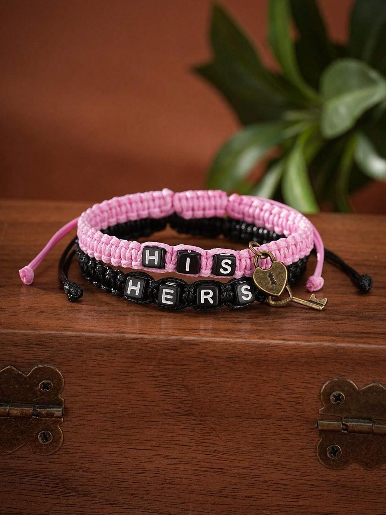 Couple Bracelet, Fashionable Letter Pattern Braided Bracelet for Women & Men, Trendy All-match & Exquisite for Birthday Gift, Personalized