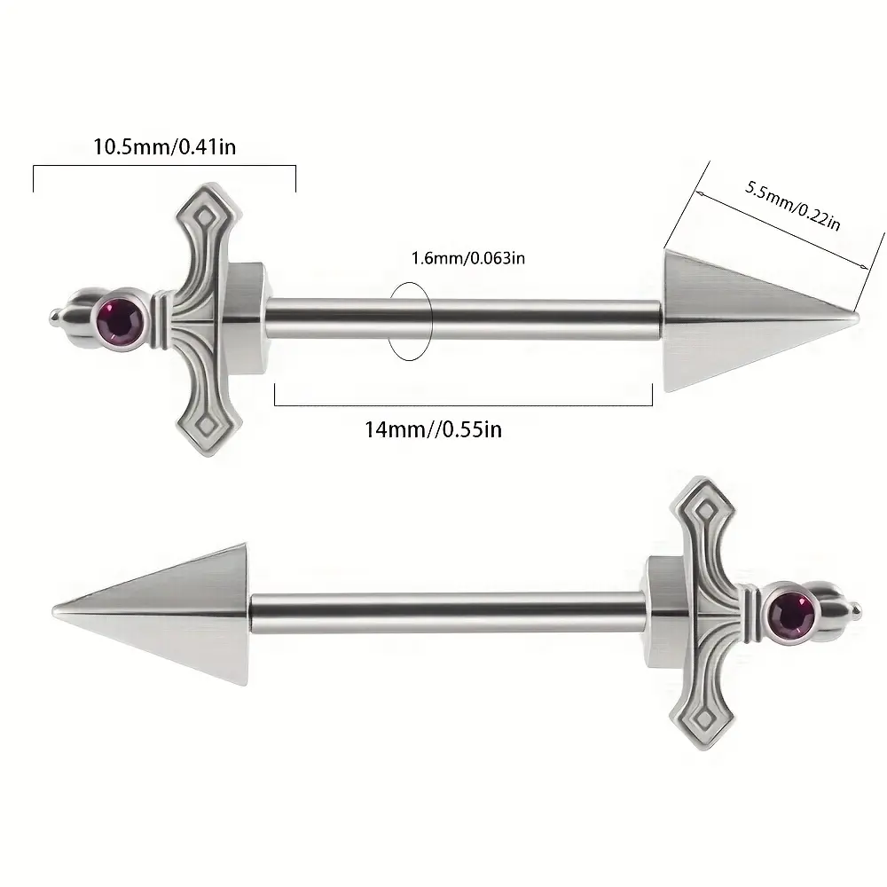 1 Pair Nipple Barbell Ring, Sword Nipple Ring Nipple Shield 14G, Bridge Of The Nose Piercing Body Jewelry