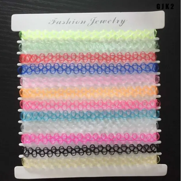 12‑Pcs Elastic Tattoo Choker Necklace Set, Multicolor Stretch Coiled Vintage Chokers Fashion Layered Neck Jewelry for Women Girls