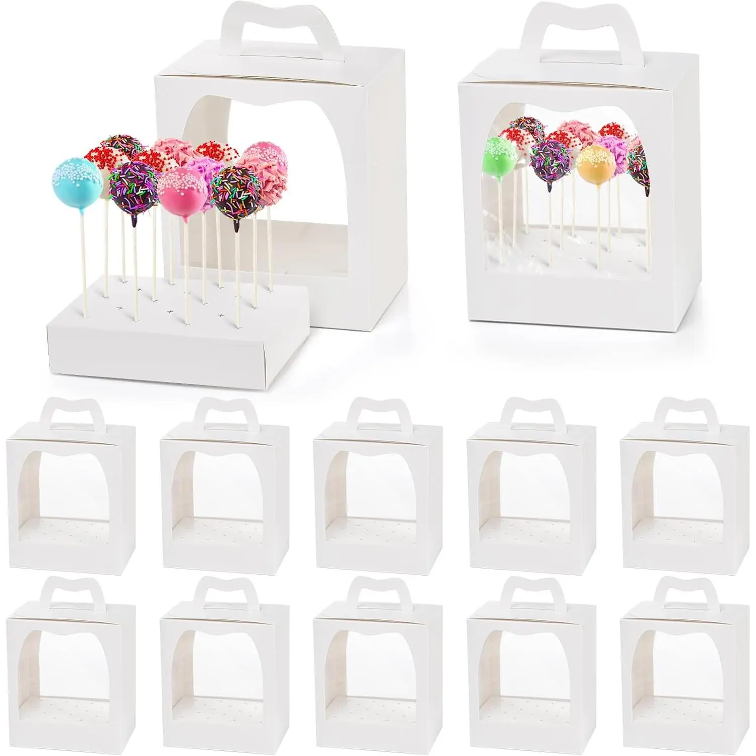 12 Pack Cake Pop Boxes, 18 Holes Cakes Pop Holder Cake Pops Packaging Boxes  Cakes Pop Stand Portable  Display Carriers for Wedding Birthday  Shower Party