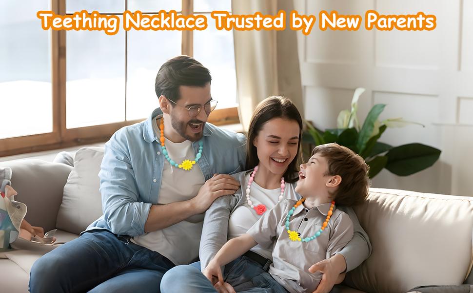 XY-NKL02 Teething Necklace for Baby, One-Piece Safety Design for Toddler, Chew Necklaces for Sensory Kids Adults with Autism, ADHD, Fidget, Biting, Anxiety - Flower Chew Jewelry Toys for Teething Relief