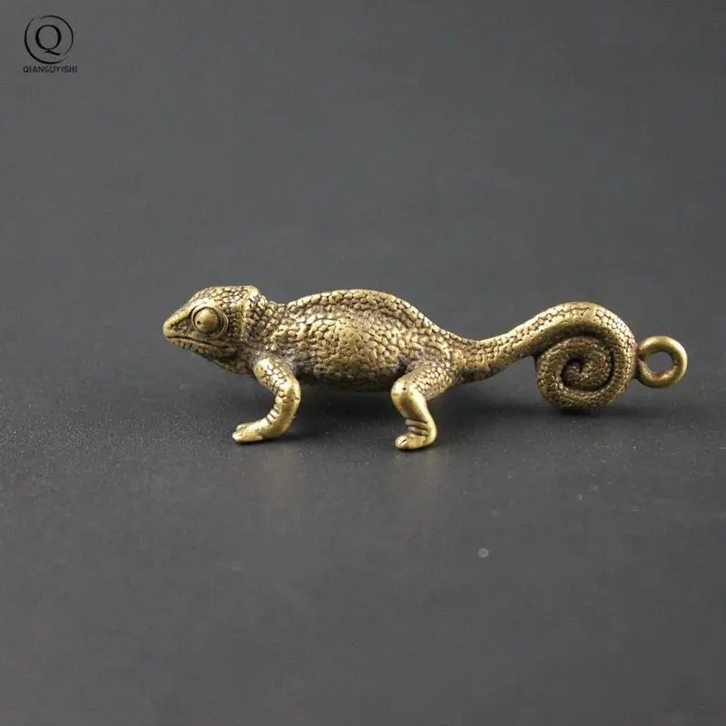 Antique Copper Small 1 pc Chameleon-10.2g Animals Keychain - Tropical Desert Lizard Model, Punk Casual Jewelry, Bag & Car Holder, Home Decor Statue Figurine Gift