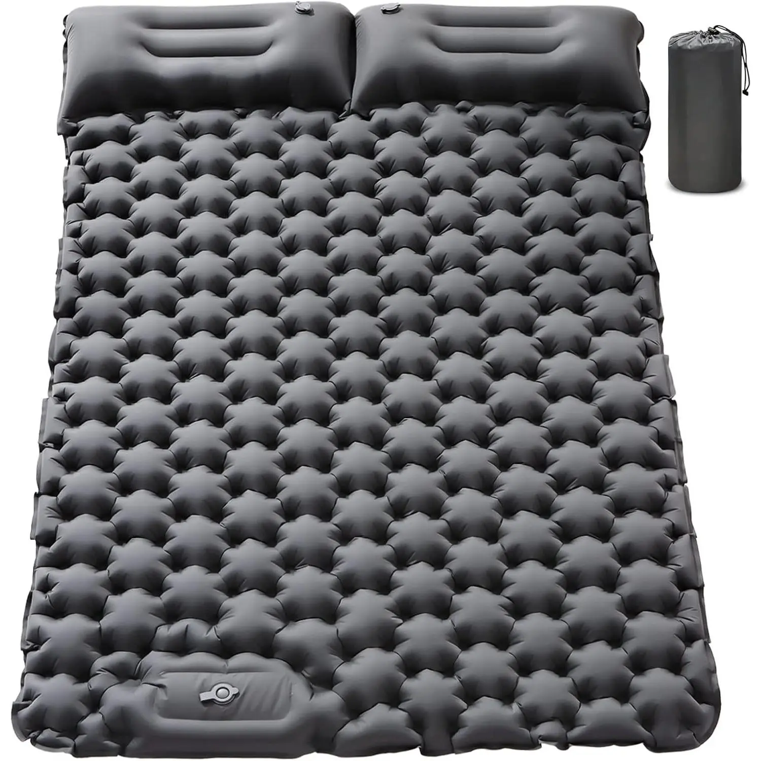Double Sleeping Pad for Camping - 4" Extra Thick Self Inflating Air Mattress for 2 Person with Built-in Pillow & Foot Pump, Waterproof Inflatable Sleeping Mat for Backpacking Tent Hiking Travel
