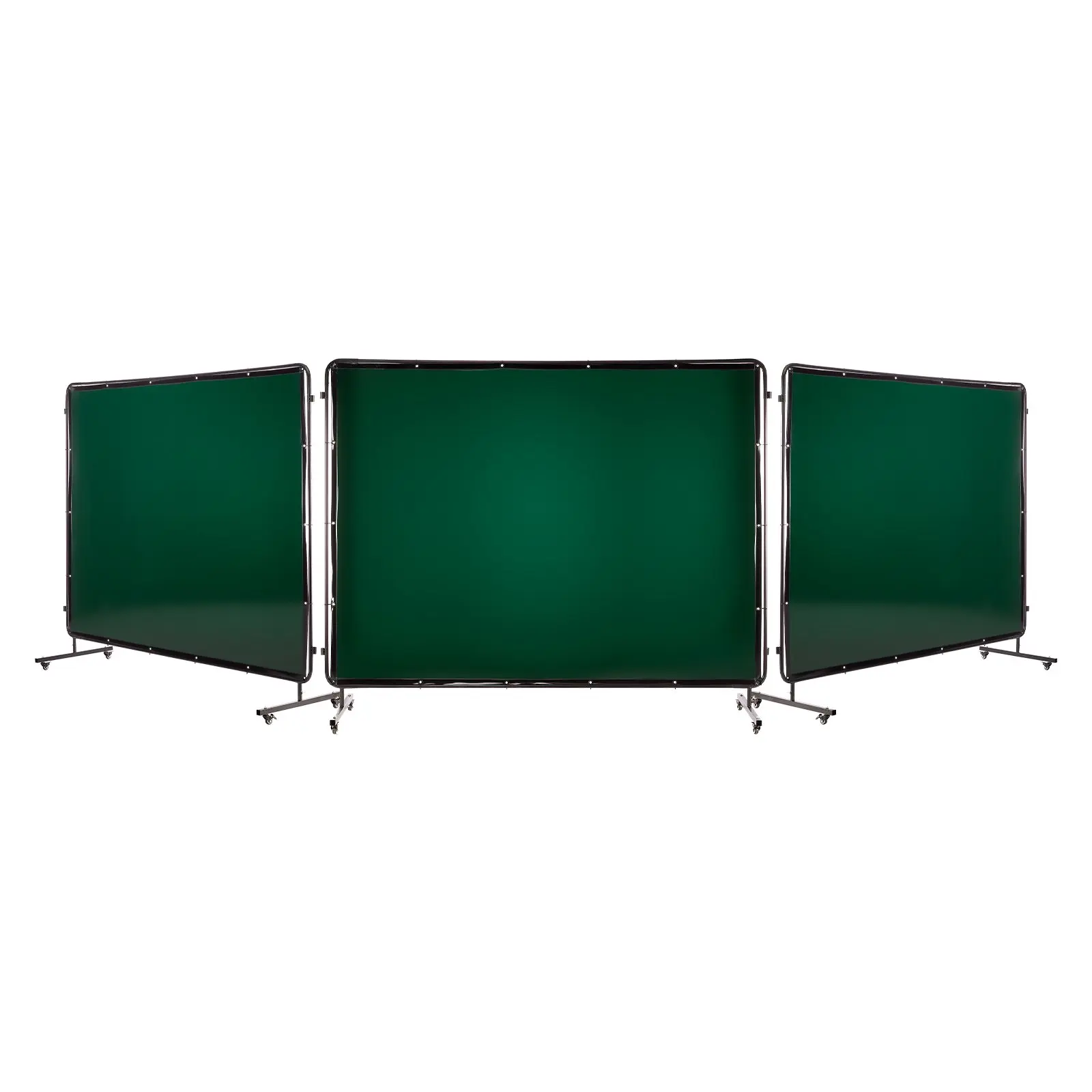 VEVOR Welding Screen with Frame, 3-Panel 6x 8 FT Welding Curtain Screen, Flame-Resistant Vinyl Safety Protection Screens with 12 Wheels 6-Level UV Protection for Workshop/Industrial Use, Dark Green