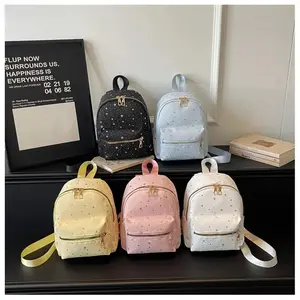 Pastel Star Mini Backpack Purse for Women, Cute Multi-Color Small Bag with Front Pocket Daily