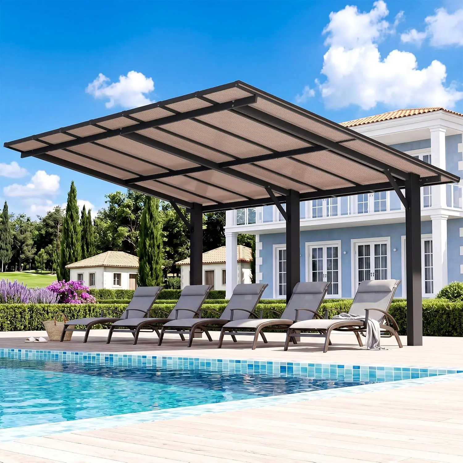 【Clearance】Aoxun (14'x10'/10'x8') Gazebo, Freestanding Pergola with Roof, Heavy Duty Outdoor Pergolas for Patios, Hard Top Metal Wall-Mounted Pergola, 4.72" Thick Support Posts Carport Shelter for Patio, Backyard event