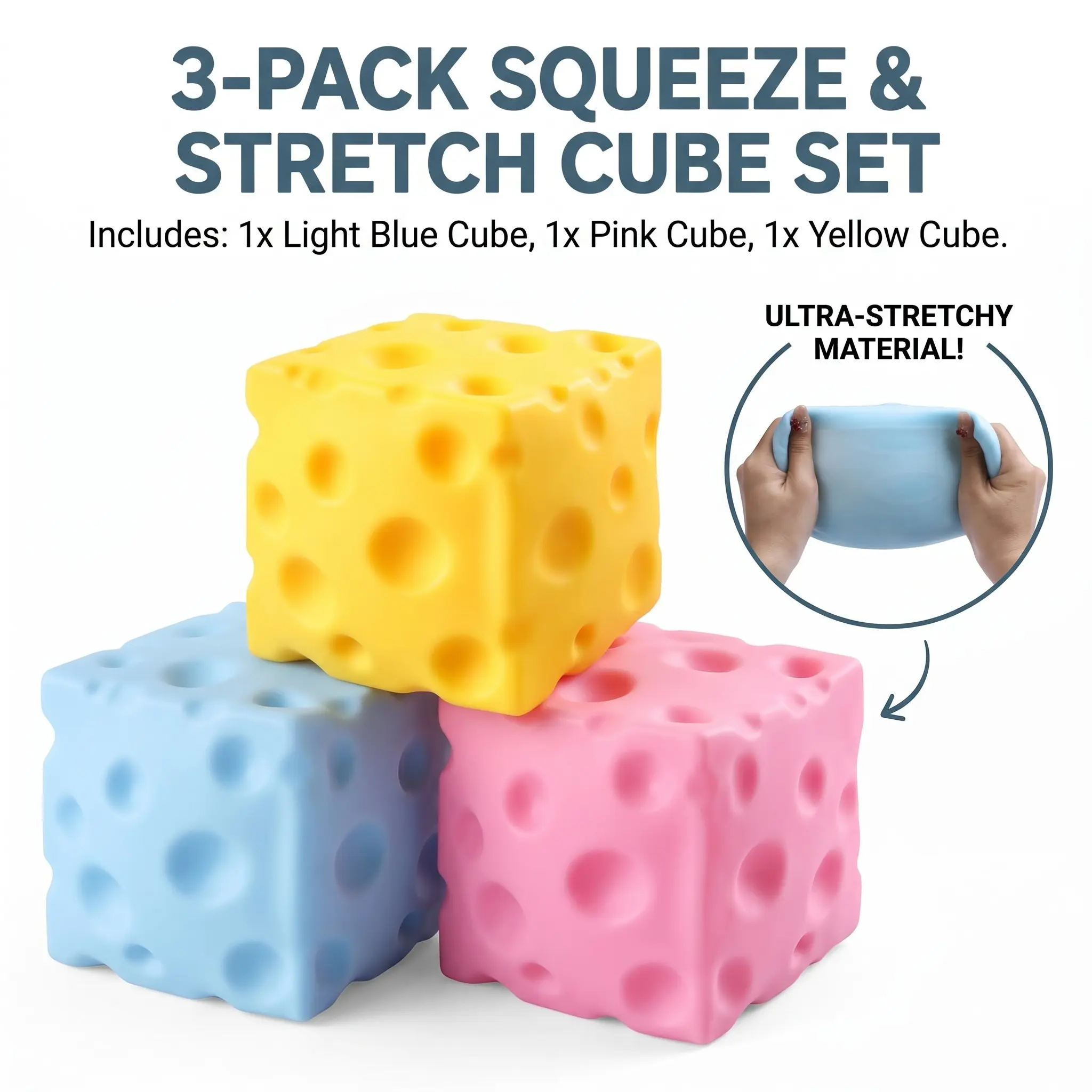 Cheese Squishy Cube Fidget Toy, Soft Slow Rising Sensory Stress Relief Toy for Adults Kids, Squeeze Anxiety Relief Desk Toy, Classroom Prize, Party Favor Gift, Squishy Fidgets