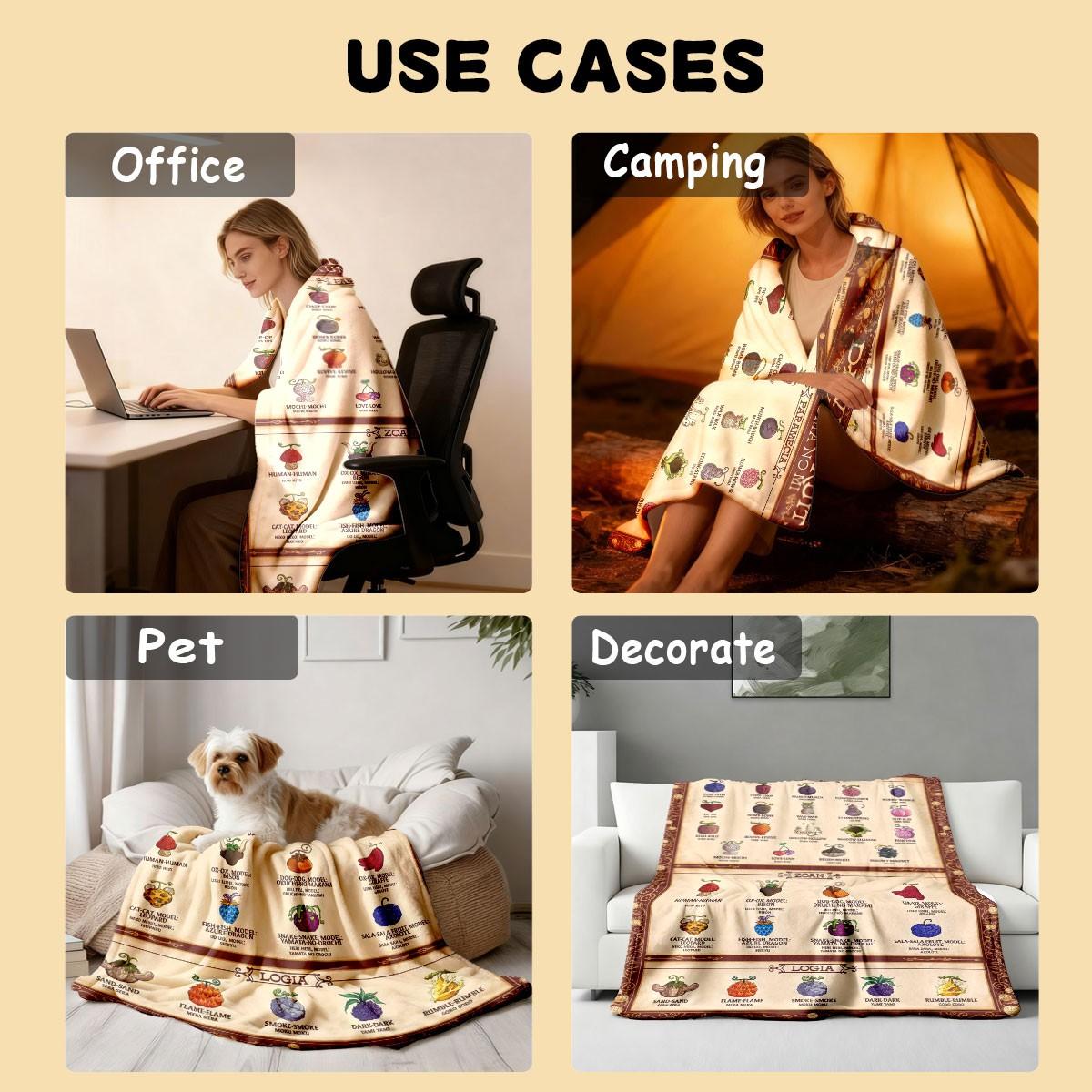 Devil Fruit Theme Flannel Blanket, Large Size, Soft Lightweight Warm, Perfect for Bed Sofa Office Camping Travel, Cozy Throw Blanket, Decorative Giftable Blankets