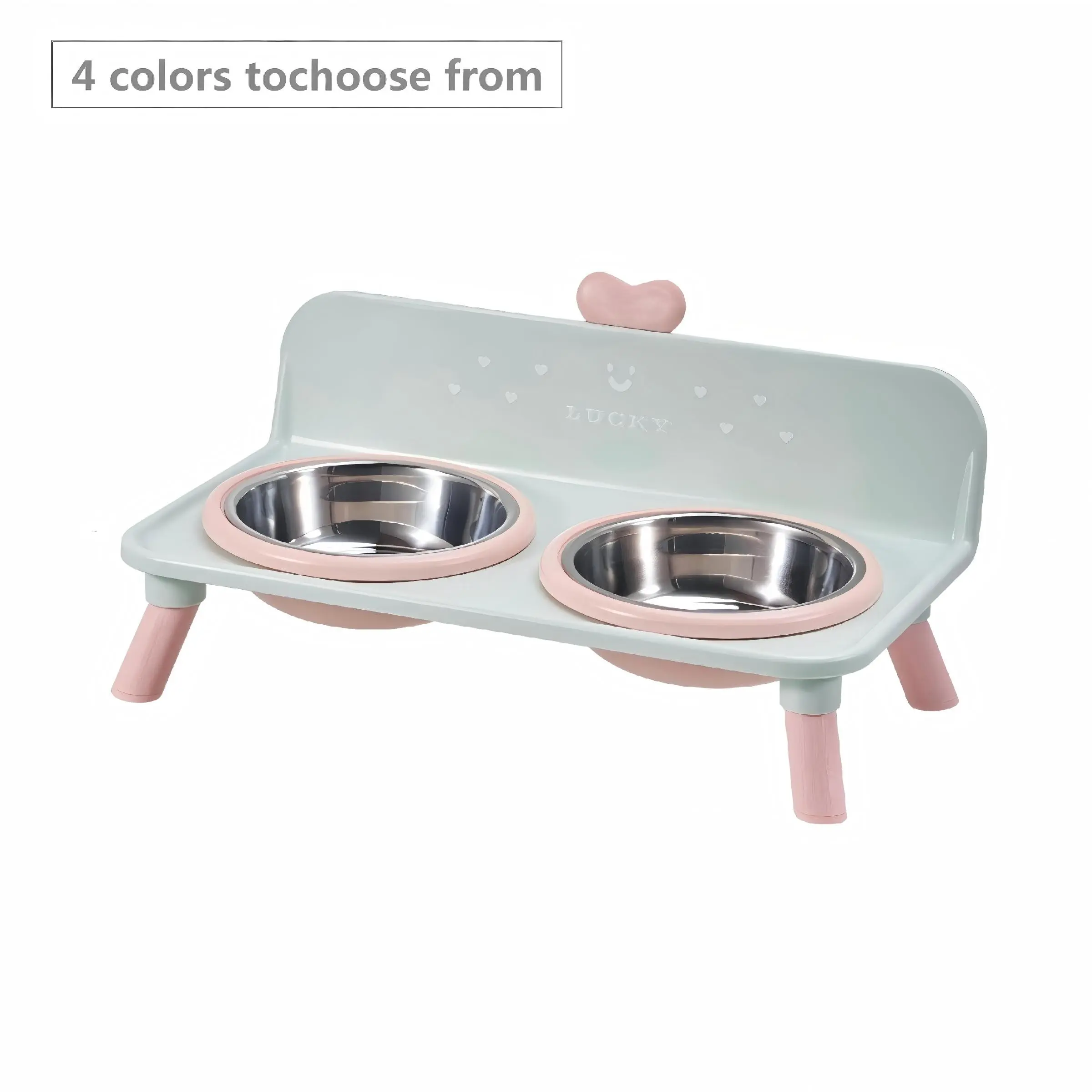 Macaron Color Heart-Shaped Elevated Pet Bowls, Anti-Spill Stainless Steel Food Bowl Set, Universal Cat Dog Feeding Bowl
