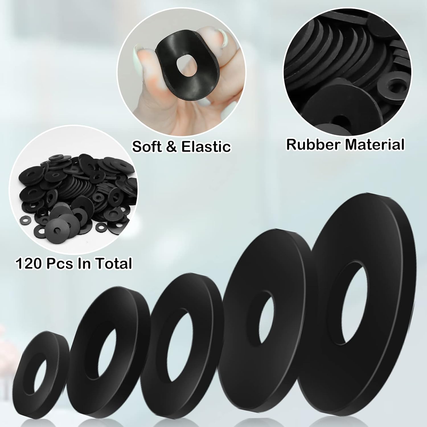 120 count Rubber Washer Kit, 12/18/20/25/30mm Flat Heavy Duty Washers for , Grommets Screws Household Plumbing Appliances Faucets Glass Shower Door Black 120 count Rubber Washer Kit, 12/18/20/25/30mm Flat Heavy Duty Washers for , Grommets Screws Household Plumbing Appliances Faucets Glass Shower Door Black