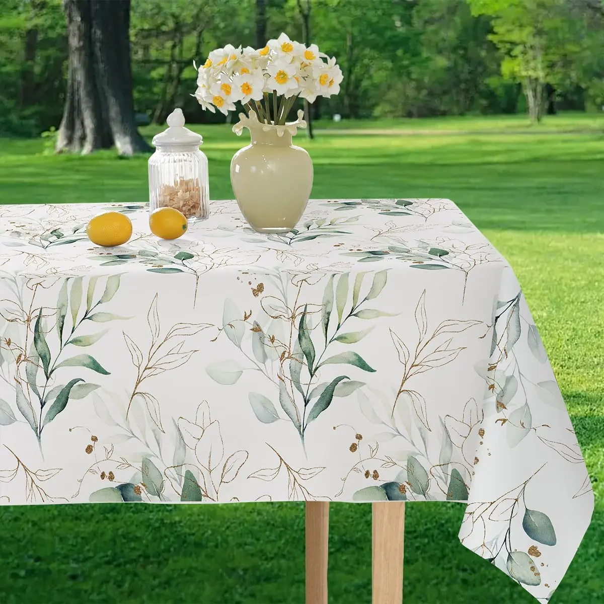 Honellaty Summer Tablecloth, Eucalyptus Leaves Pattern, 52" x 70"| Spill-Proof Stain Resistant Wrinkle Free Table Cover for Dining, Party, Picnic
