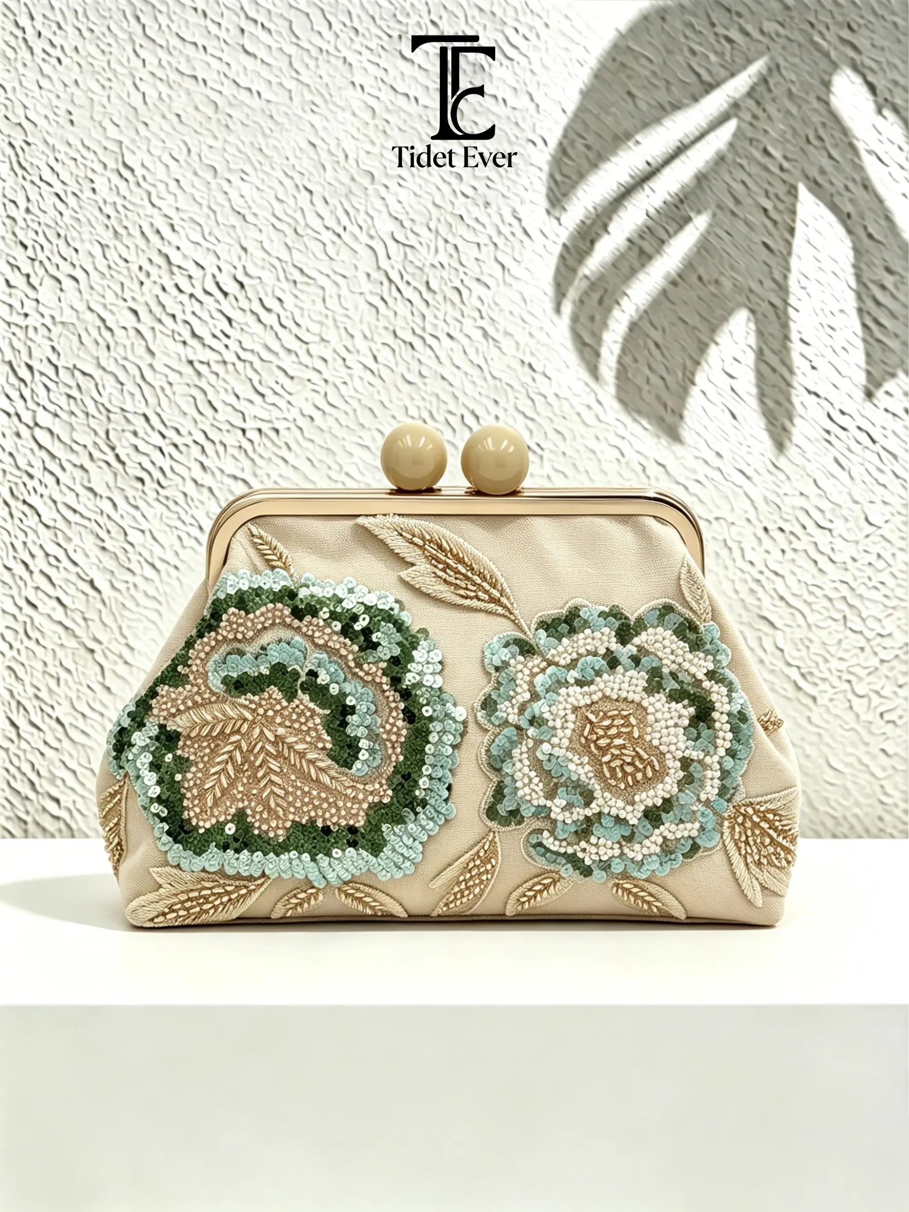 Tidet Ever Handmade Beaded Embroidered Clutch Bag, Women's Evening Bag, Floral Sequins, Elegant Vintage Style, Perfect for Parties and Weddings