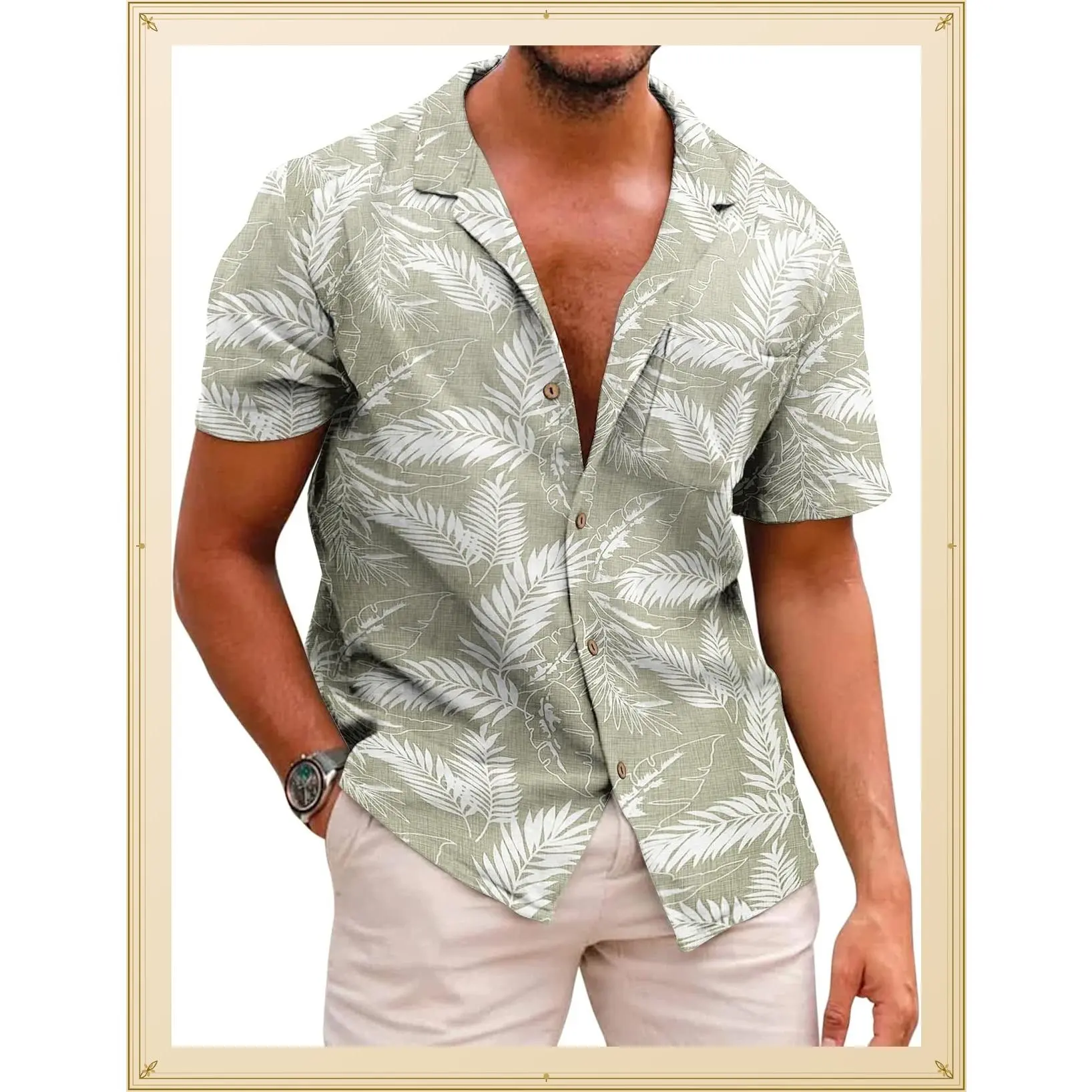 Mens Hawaiian Shirt Short Sleeve Buttoon Down Shirts Casual Tropical Floral Summer Linen ShirtsGift