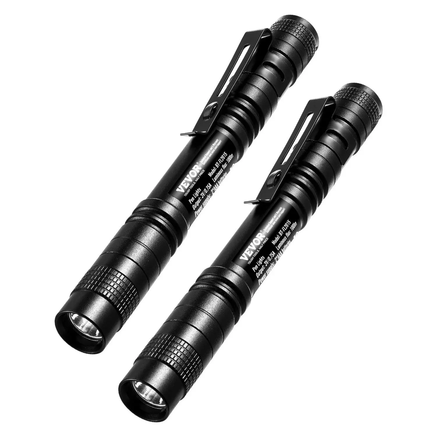 VEVOR LED Pen Light 2-Pack, 100 Lumens Aluminum Alloy Pocket Flashlight with Clip, IPX4 Waterproof Compact Lightweight Penlight for Tight Spaces, Mechanics Work, Emergency Use