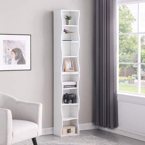[Bellemave]8-layer adjustable shelf ultra-thin bookshelf with a wavy border design, which is more aesthetically pleasing, is suitable for high and narrow, display and multi-functional bookshelves in home offices