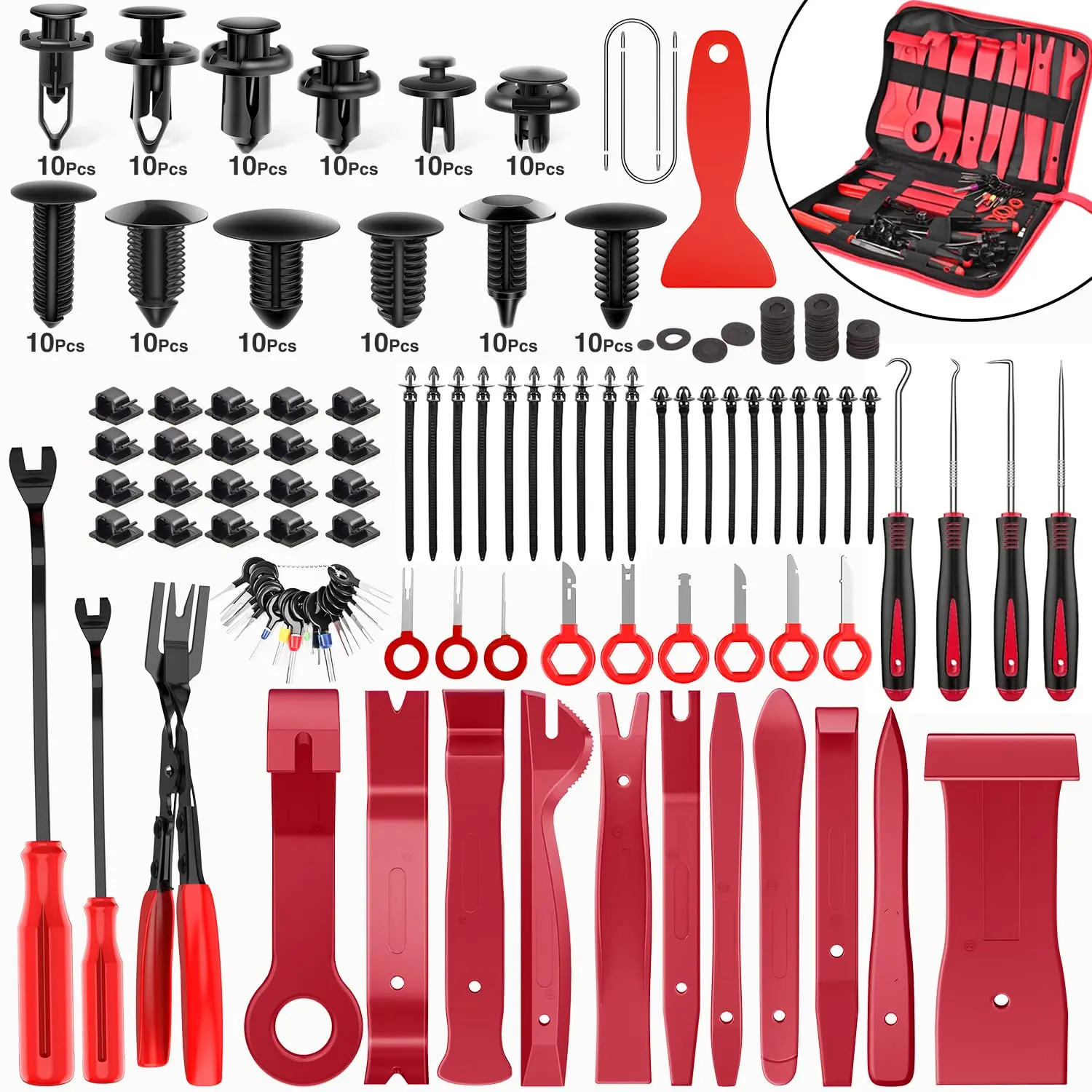 Nilight 238Pcs Comprehensive Car Repair Tool Set, Automotive Maintenance Tools for Vehicle Dashboard Steering - Trim Removers, Push Pin Bumper Retainers, Fastener Terminals, Adhesive Cable Clips, Car Panel Radio Extractors, Auto Clip Pliers, Multi-Tool Tr