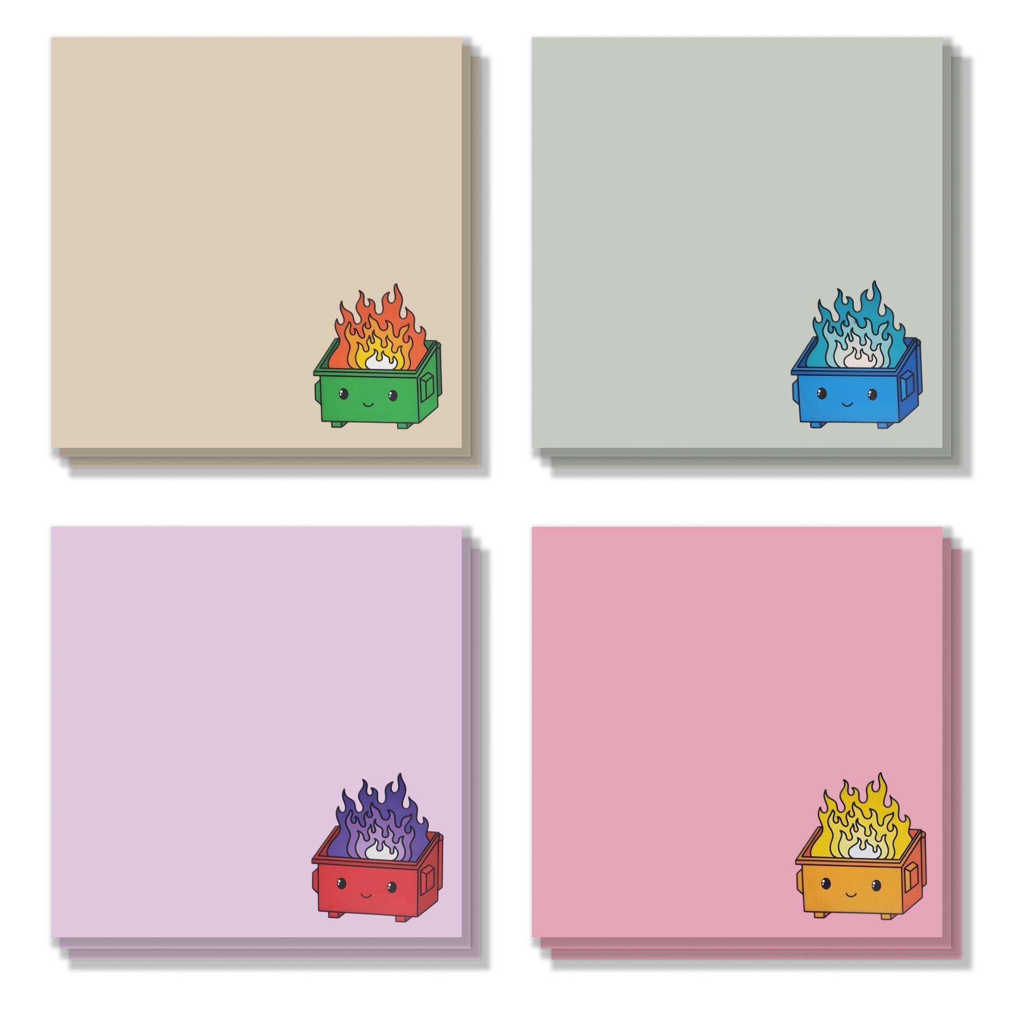 Dumpster Fire Sticky Note, 4 Counts/set Cartoon Sticky Note, Adhesive Note Pad for School Office Home Supplies Students Teachers Gift