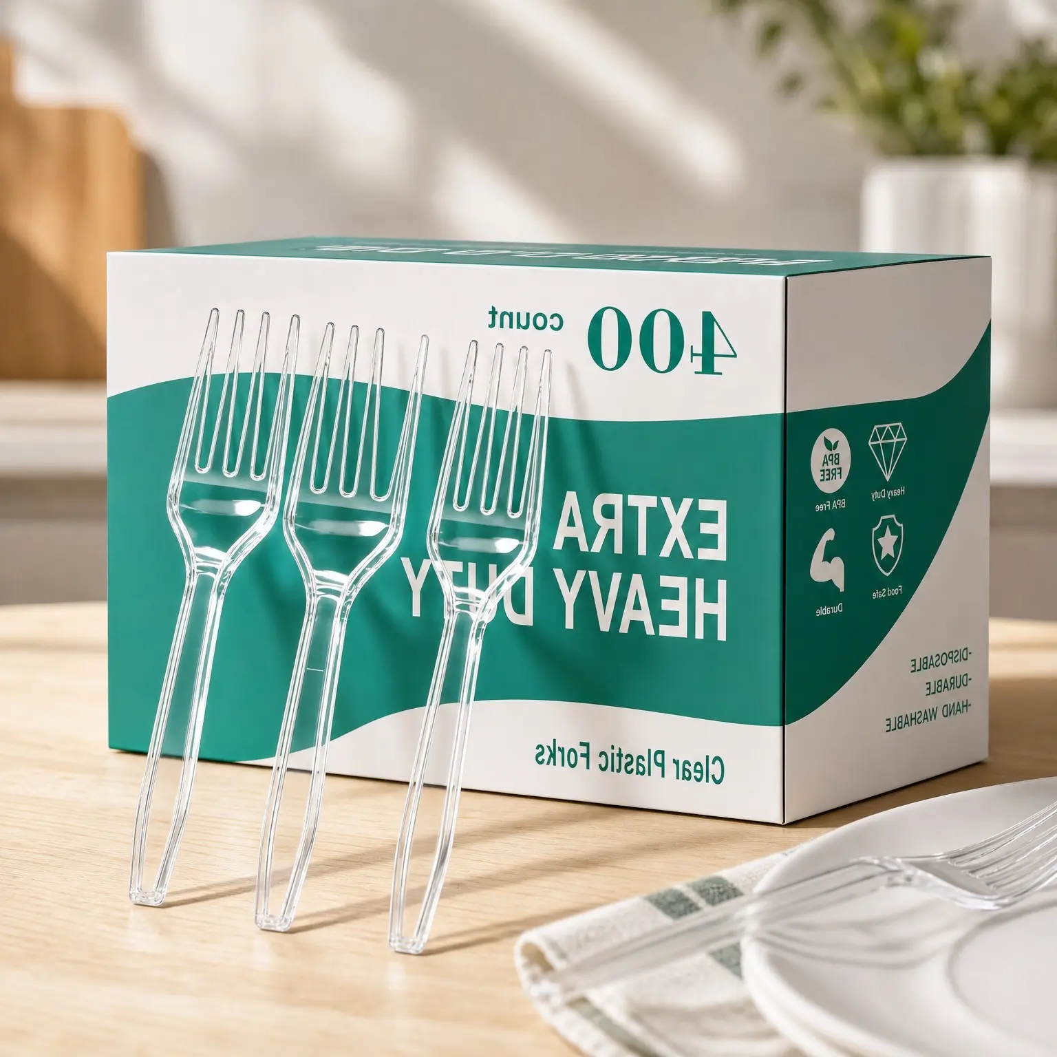 400 Count Bulk Heavy Duty Clear Plastic Disposable ForksGift