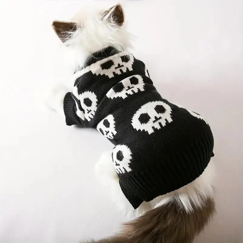 Skull Pattern Pet Sweater, Soft Knit Design, Perfect for Autumn Winter Season, Cozy Dog Cat Apparel