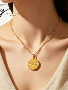 18K Gold Plated Stainless Steel Angel Number Charms 111-999 Round Coin Pendant For DIY Necklace Bracelet Making