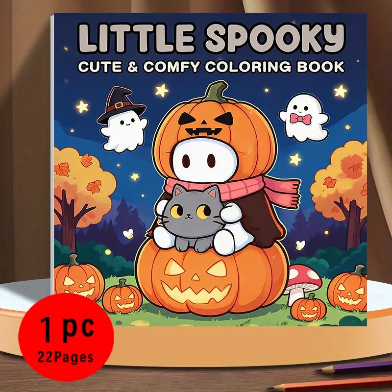 Cute Comfortable Coloring Book: 22 Pages Halloween Ghost Theme, 120g Non-Permeable Thick Paper, Toxic-Free Glue, Easy to Color, Perfect for Asmr Relaxation!
