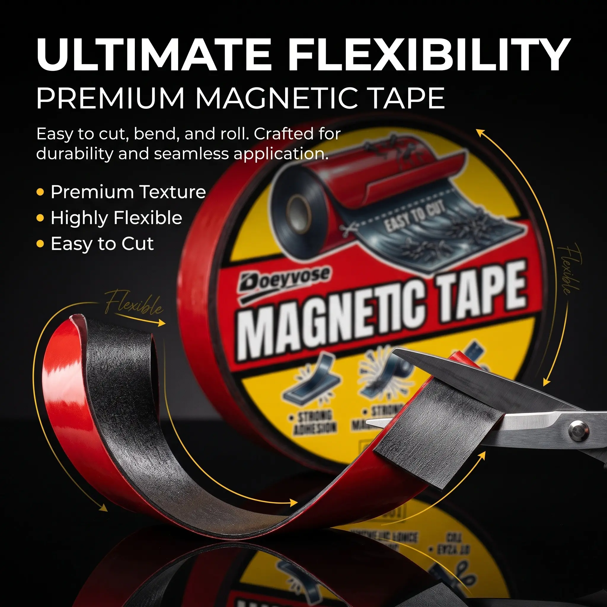 Flexible Magnetic Tape Roll, Self-Adhesive Magnet Strip, Easy Cut for DIY Home Office Craft, Ideal for Creative Projects and Organization