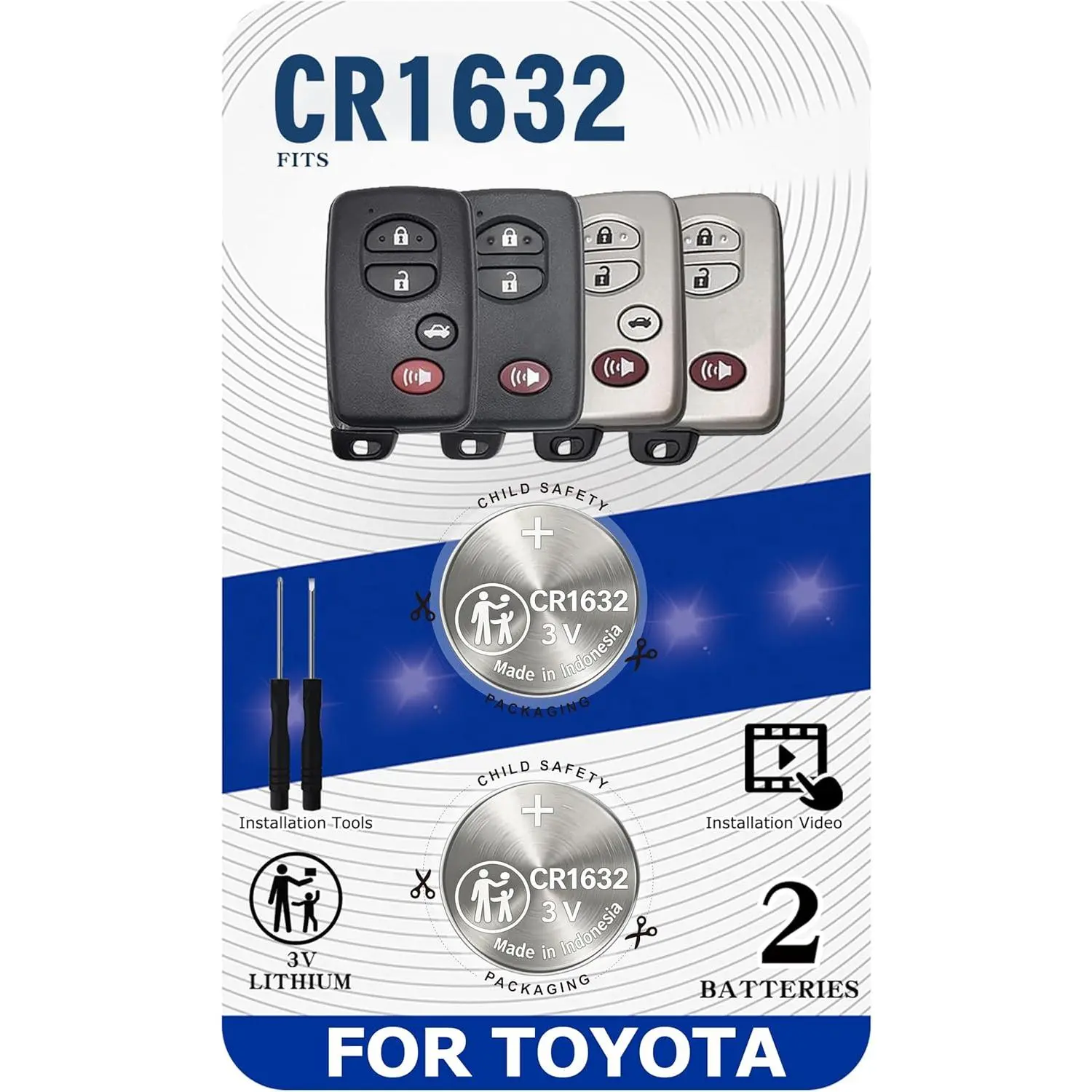 Key Fob Replacement Batteries for Toyota Prius (10-15), Corolla (09-14), Camry (07-11), 4Runner (10-19), RAV4 (07-12), Highlander (08-13), Venza (09-15) (Check Fitment Guide) 2 Packs CR1632Gift.