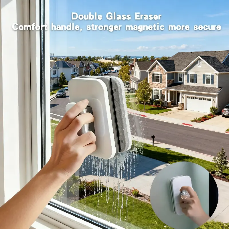 Double-Sided Magnetic Glass Cleaner Tool with Strong Magnet - Safe, Practical Home Window Wiping Squeegee, Reusable for 3-10mm Thick Glass (Boasts Reusability)