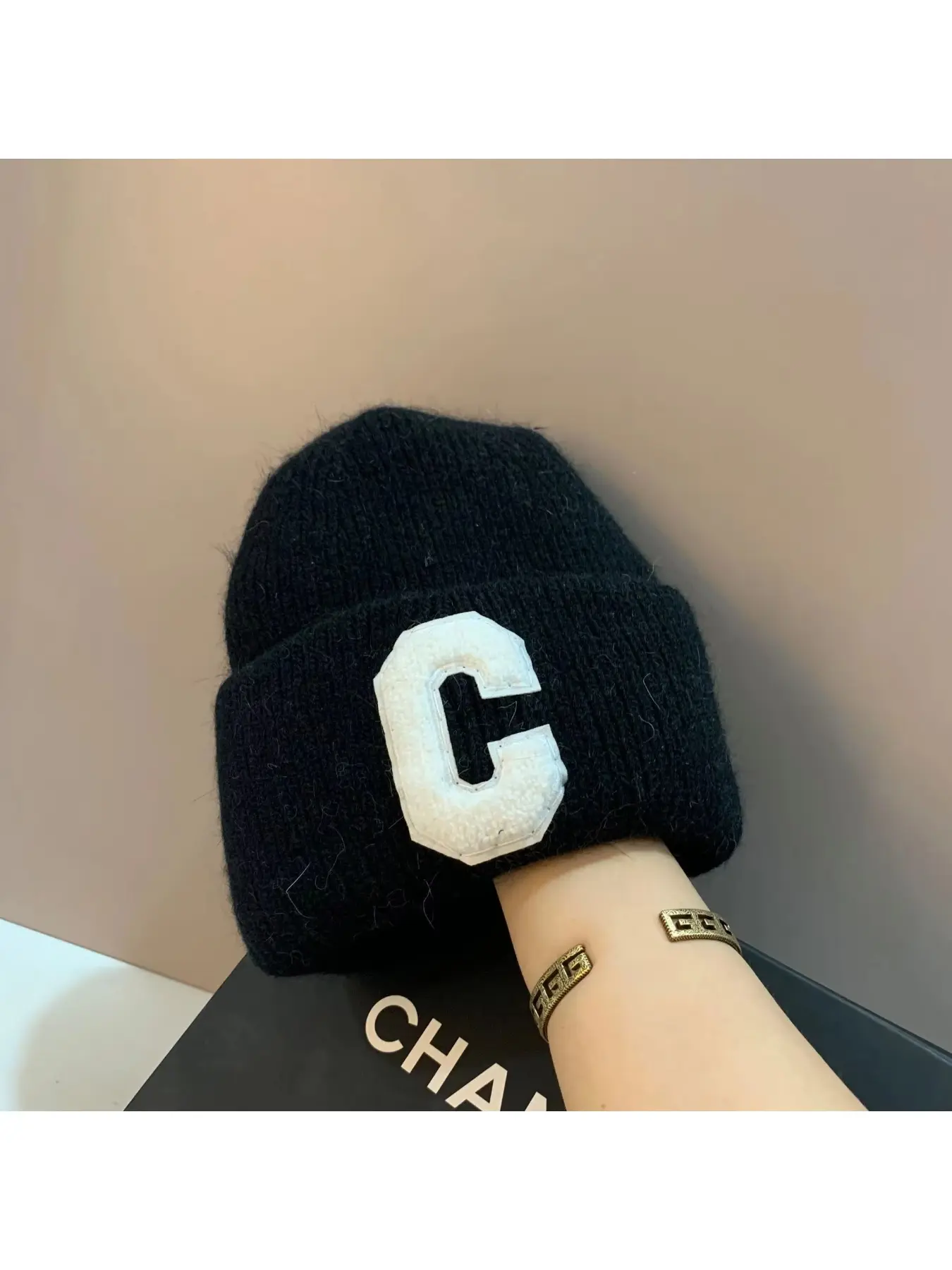 Unisex Fashion C Letter Desig Knitted Hat Winter Autumn Rabbit Fur Beanie Cap Brand Female Thicken Warm Skullies Caps bicycle