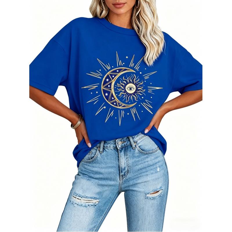100% Cotton,Womens Oversized Cotton T Shirts,Crewneck Short Sleeve Tops,Heavyweight Casual Loose Fit,Fashion Tees,Printed T-shirt Basic Tee