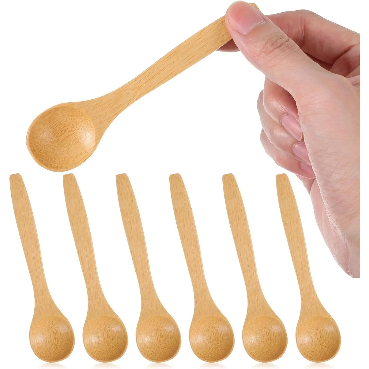 6PCS Bamboo Mini Wooden Spoons - 5.12in Multi-Purpose Cutlery for Condiments, Spices, Honey - Kitchen & Serving Utensils