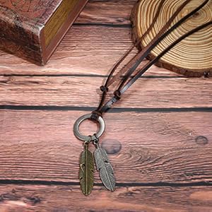 FASACCO 8pcs Feather Necklace for Men Women Brown Black Cord Necklace Tribal Arrow Wolf Tooth Feather Pendant Statement Necklace for Men Women