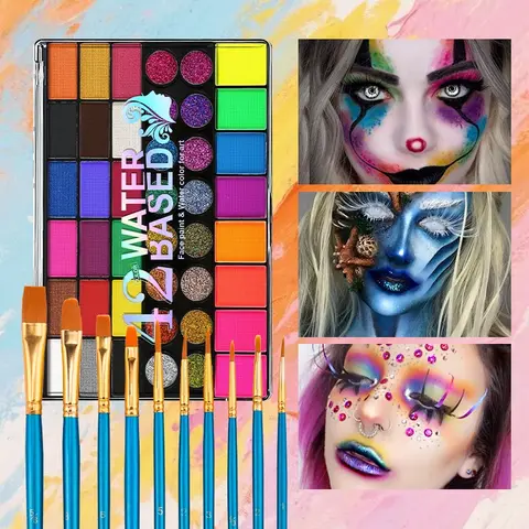 Veronni42 Water-Soluble Oil Paint Set with 10 Blue Brushes, Easy to Use, Safe and Skin-Friendly, Quick Team Makeup, Face Body Cosmetic, Perfect for Watching Sports, Cosplay Events, Makeup Products, Beauty Products