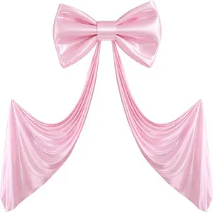 Giant Pink Bow for Backdrop 80x24 Inches Large Satin Ribbon Bow Wall Decor for Wedding Birthday Baby Shower Party Photo Booth, Washable Reusable Big Bow for Nursery Bedroom Door Hanging Decoration