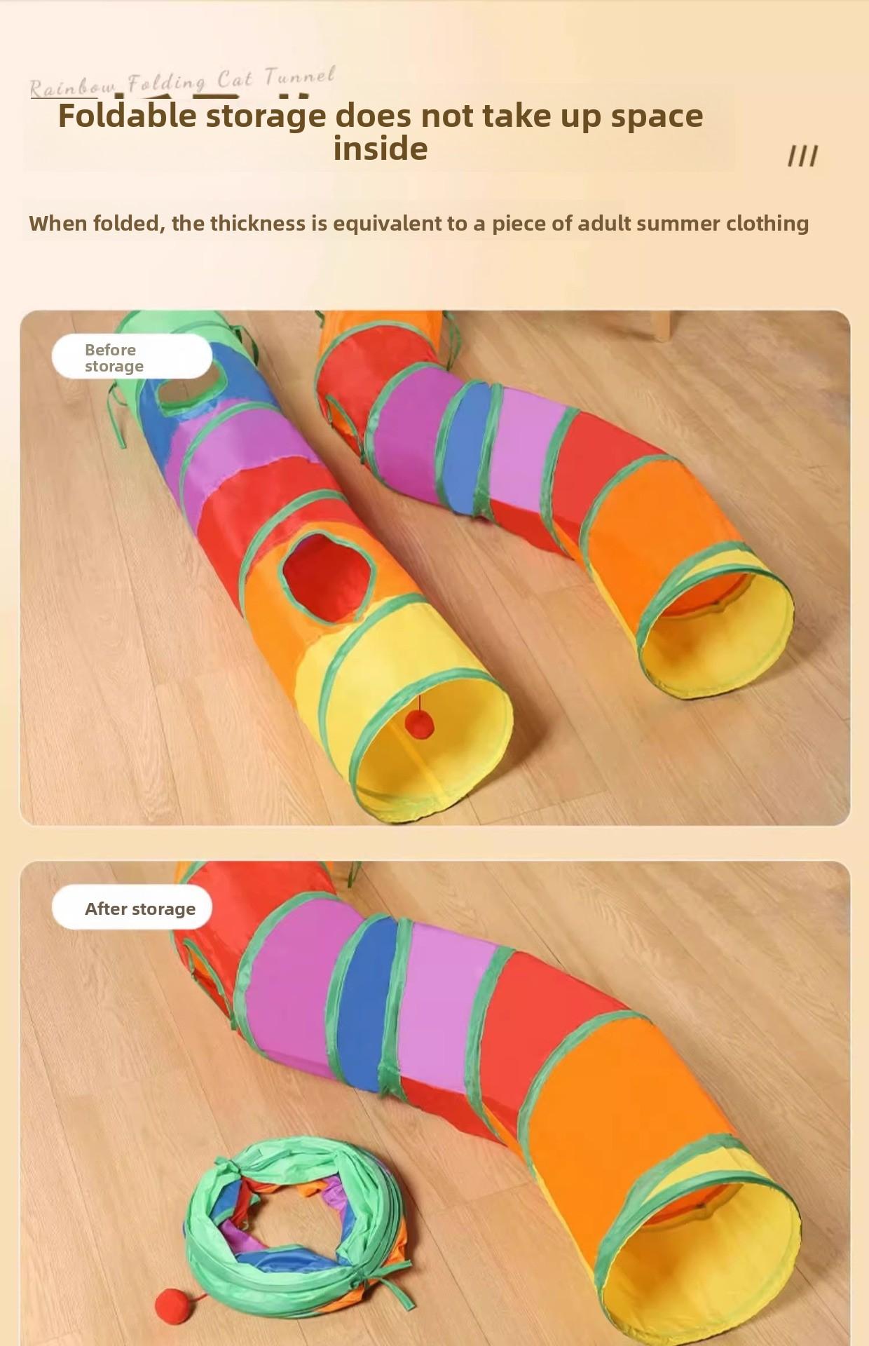 Rainbow direct cat tunnel self-entertainment educational cat toy foldable cat tunnel,Happy space for cats photo toy ball accessory bite resistance rope control Glow-in-the-Dark buttons enrichment puzzle Resistant Inflatable Set puppy dogs child chew funny