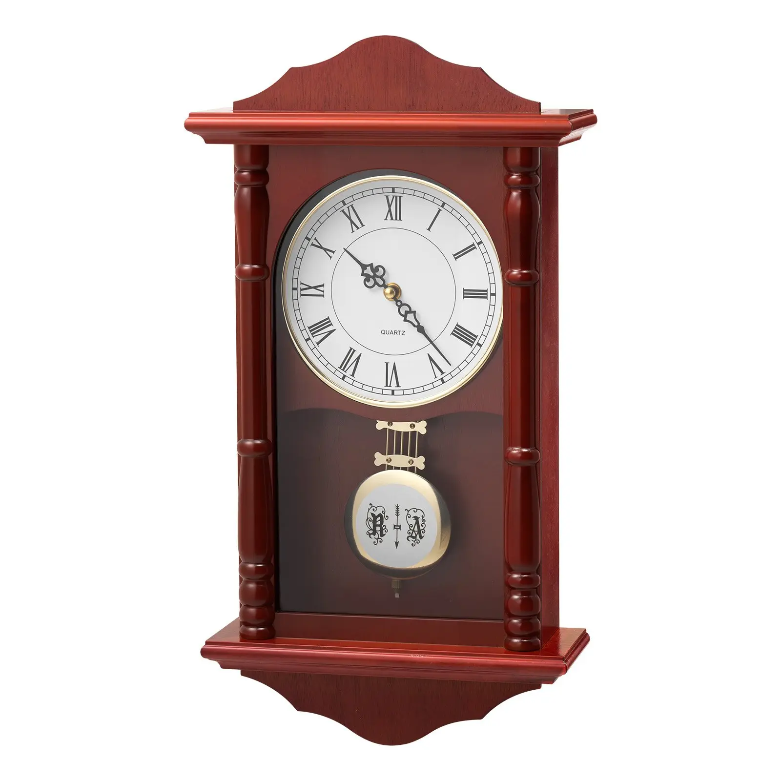 【toolupgrade】VEVOR Grandfather Clock, 18 in Classic Vintage Pendulum Clock, Pine Wood MDF Wall Clocks with Quartz Movement and Quiet Design, for Living Room, Bedroom, Home Decor, and Gift (Cherry Tone Finish)
